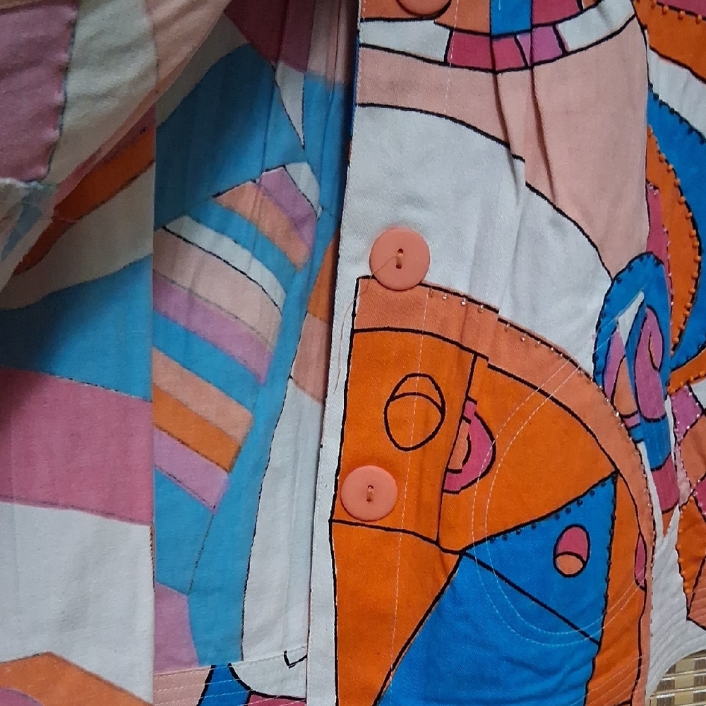 Colorblock Pattern Jean Jacket - Multicolor - Picture 3 of 9